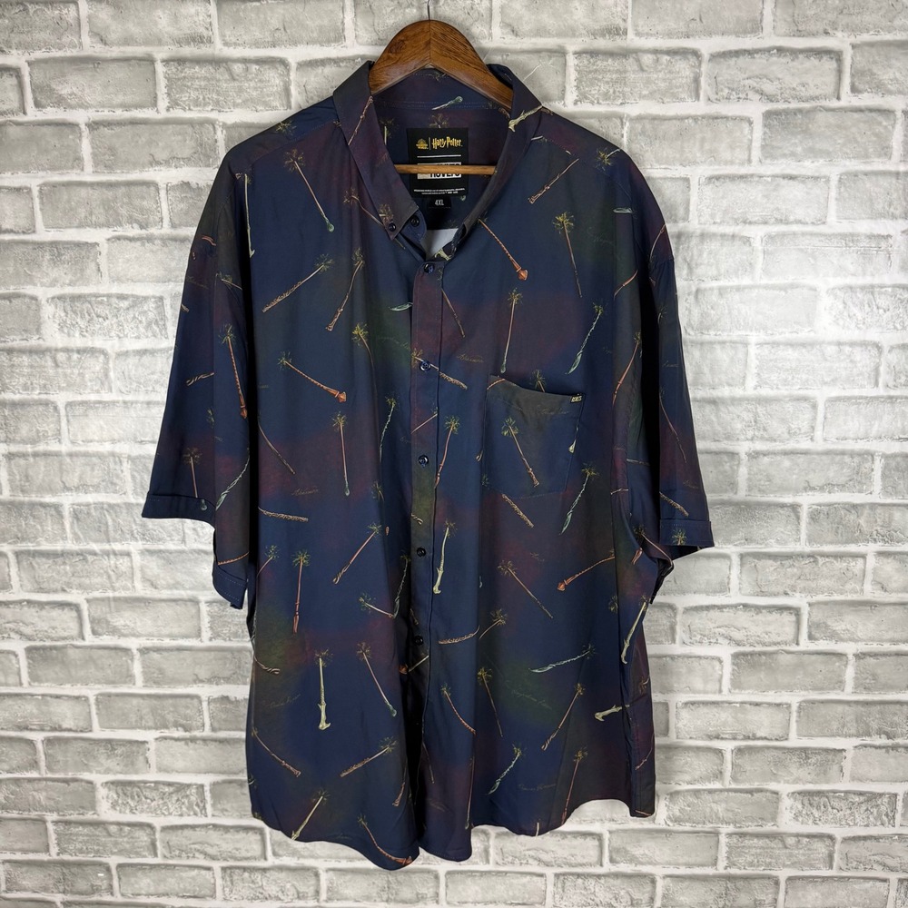 RSVLTS Harry Potter Wands Spells Kunuflex Shirt Mens 4XL Short Sleeve Button Up
